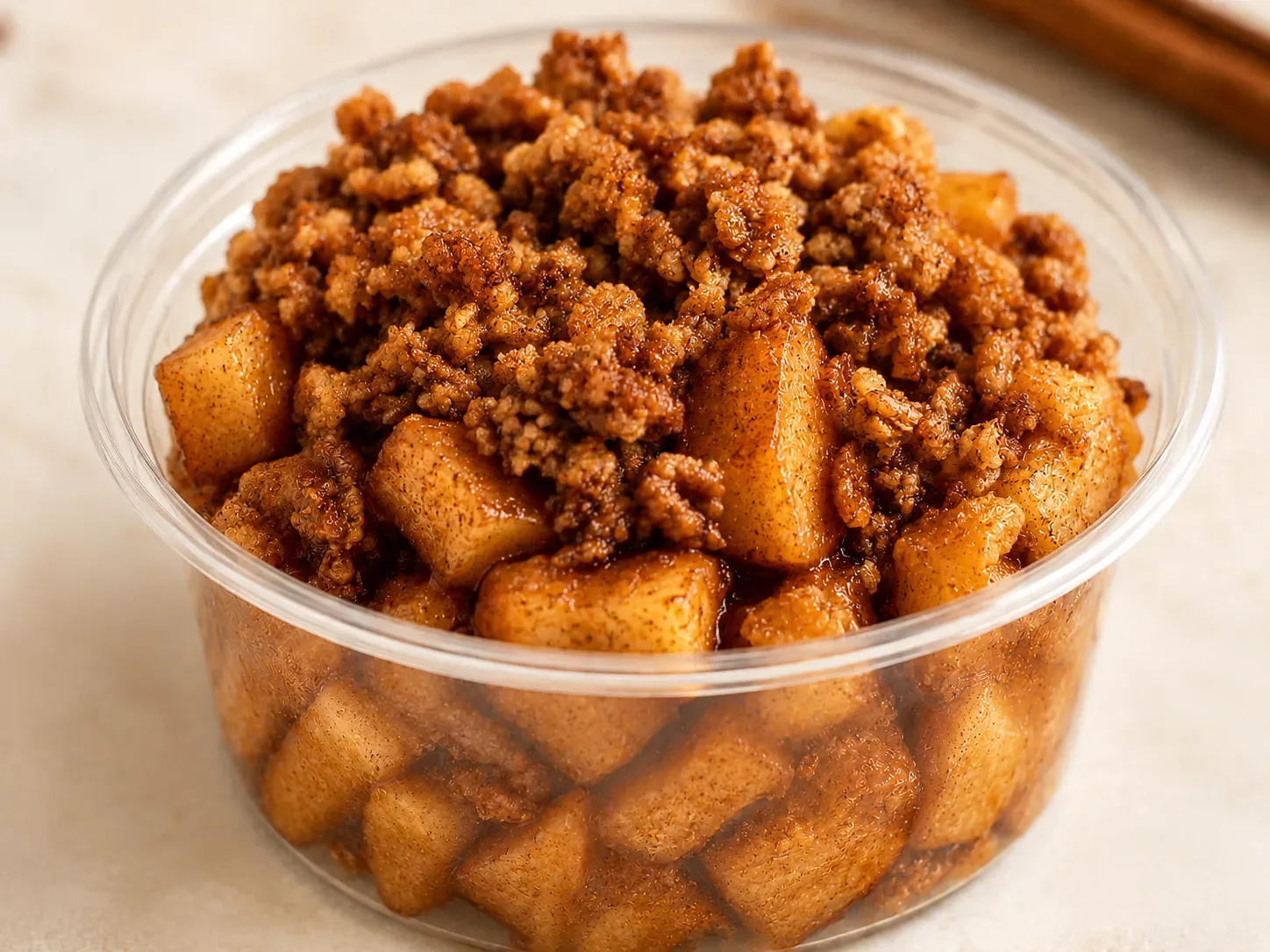 Baked Apple with cinnamon oat topping.