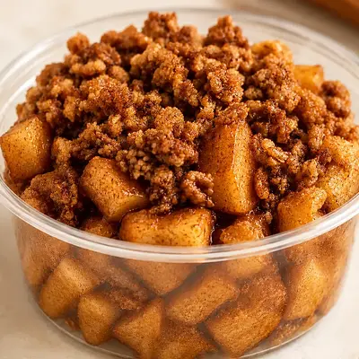 Baked Apple with cinnamon oat topping.